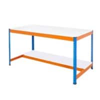 Bigdug Laminated Workbench with Half Depth and 1 Lower Shelf Big400 Steel, Melamine Blue, Orange 915 x 1200 x 610 mm