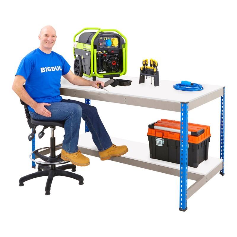 Bigdug Laminated Workbench with Half Depth and 1 Lower Shelf Big400 Steel, Melamine Blue 915 x 1525 x 610 mm
