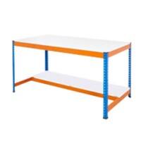 Bigdug Laminated Workbench with Half Depth and 1 Lower Shelf Big400 Steel, Melamine Blue, Orange 915 x 1525 x 610 mm