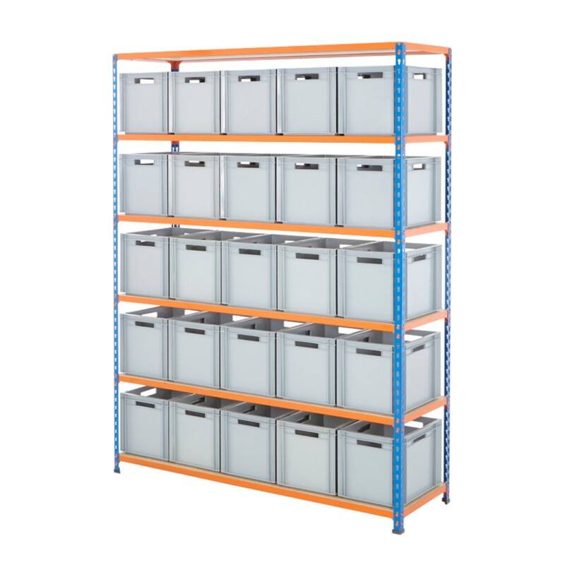 BiGDUG Shelving Unit 6 Shelves Chipboard, Steel 1,525 x 455 x 1,980 mm Blue, Orange