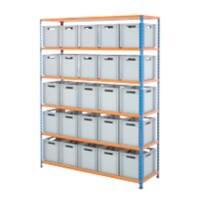 BiGDUG Shelving Unit with 6 Levels and 25 Containers Chipboard, Steel 1980 x 1525 x 455 mm Blue, Orange