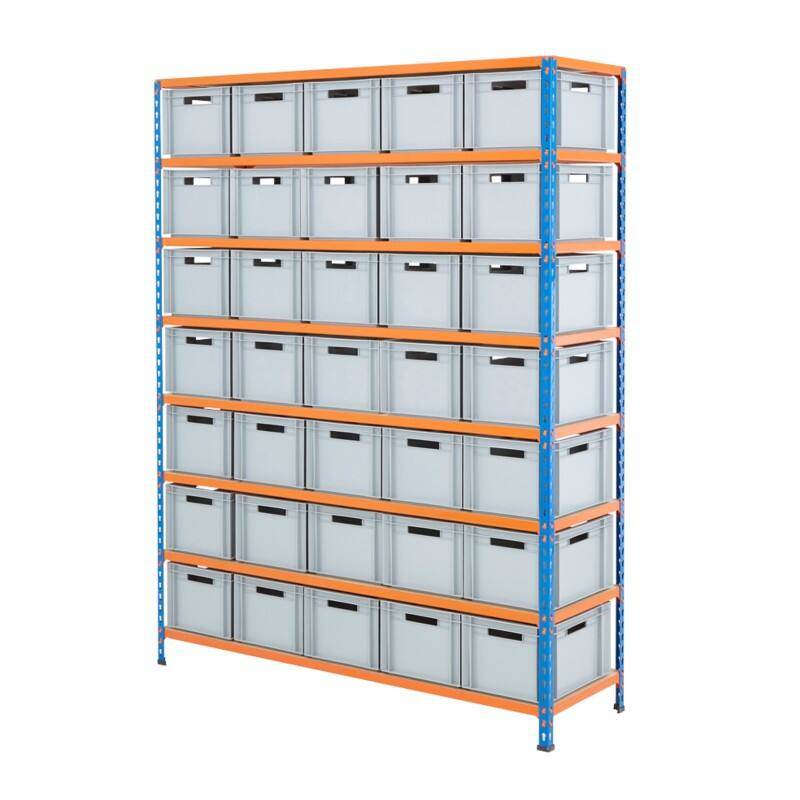 BiGDUG Shelving Unit 8 Shelves Chipboard, Steel 1,525 x 455 x 1,980 mm Blue, Orange
