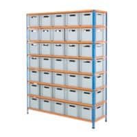 BiGDUG Shelving Unit with 8 Levels and 35 x 20 L Containers Chipboard, Steel 1980 x 1525 x 455 mm Blue, Orange