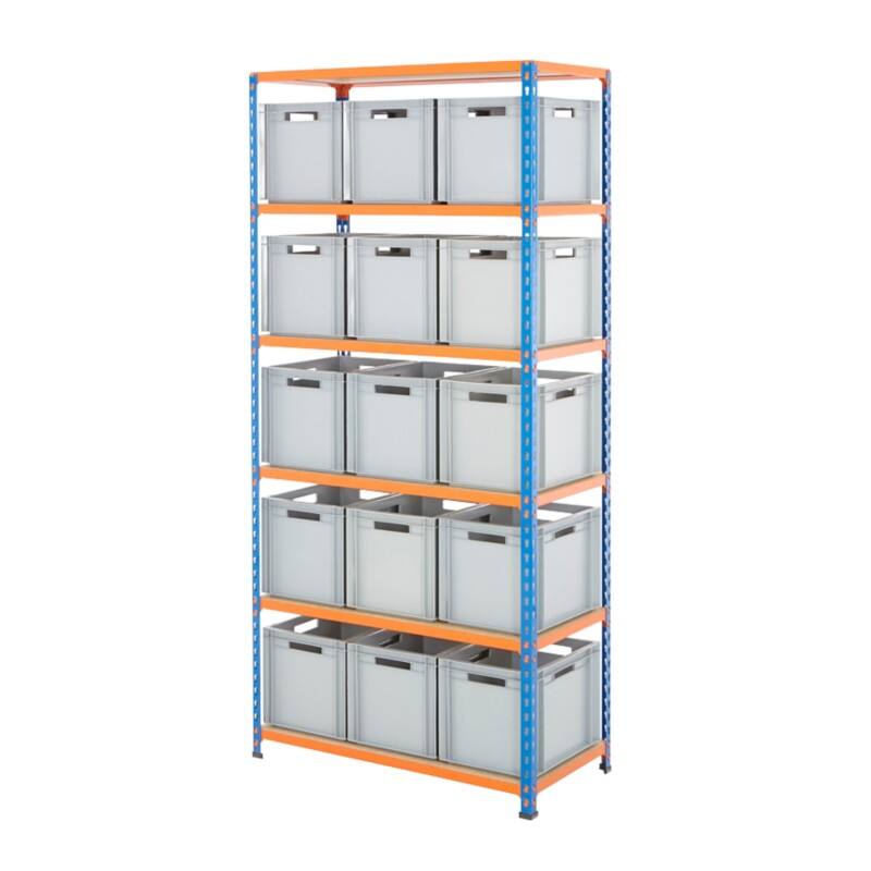 BiGDUG Shelving Unit 6 Shelves Chipboard, Steel 915 x 455 x 1,980 mm Blue, Orange