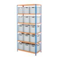 BiGDUG Shelving Unit with 6 Levels and 15 Containers Chipboard, Steel 1980 x 915 x 455 mm Blue, Orange