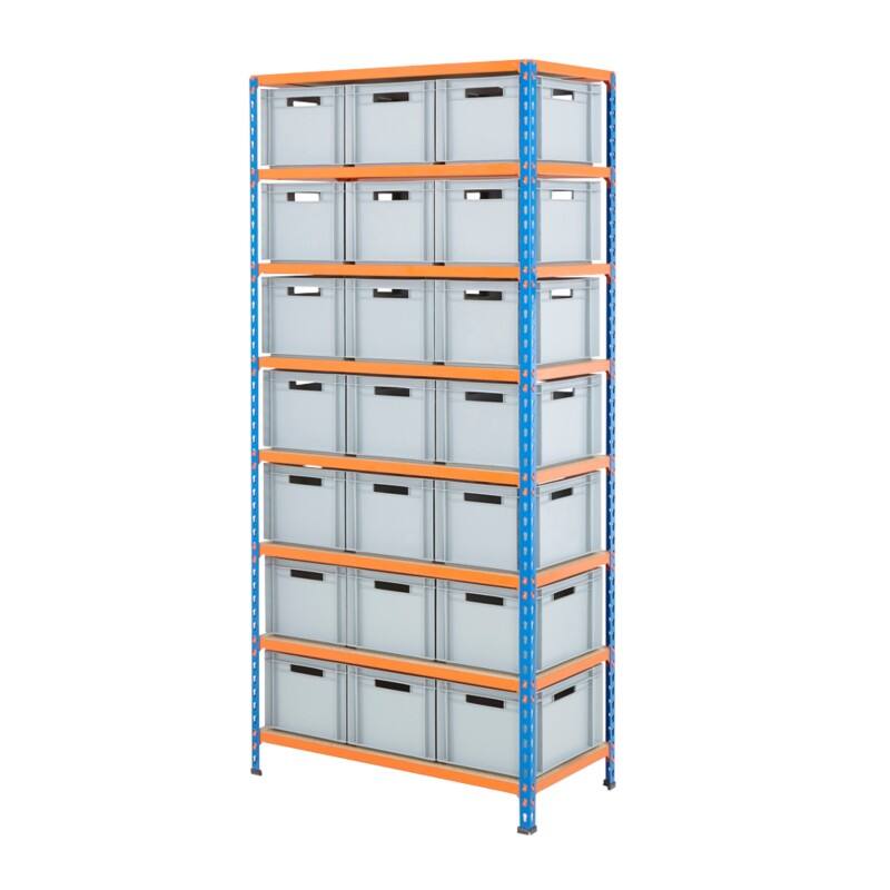BiGDUG Shelving Unit 8 Shelves Chipboard, Steel 915 x 455 x 1,980 mm Blue, Orange