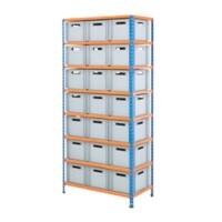 BiGDUG Shelving Unit with 8 Levels and 21 Containers Chipboard, Steel 1980 x 915 x 455 mm Blue, Orange