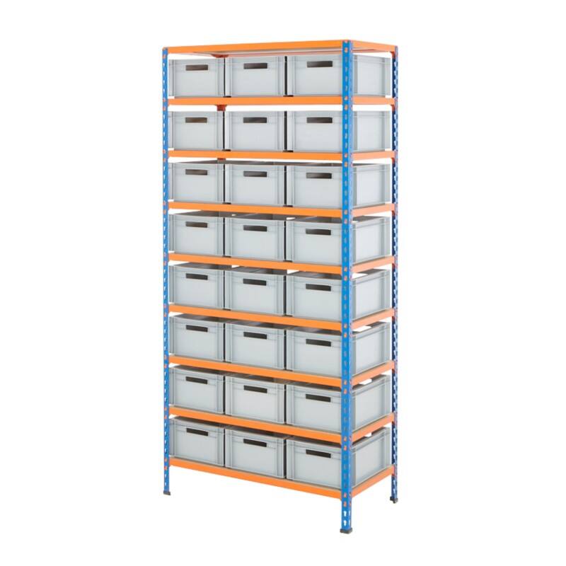 BiGDUG Shelving Unit 9 Shelves Chipboard, Steel 915 x 455 x 1,980 mm Blue, Orange