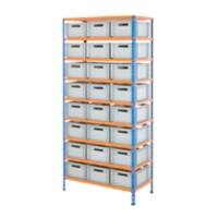 BiGDUG Shelving Unit with 9 Levels and 24 x 15 L Containers Chipboard, Steel 1980 x 915 x 455 mm Blue, Orange