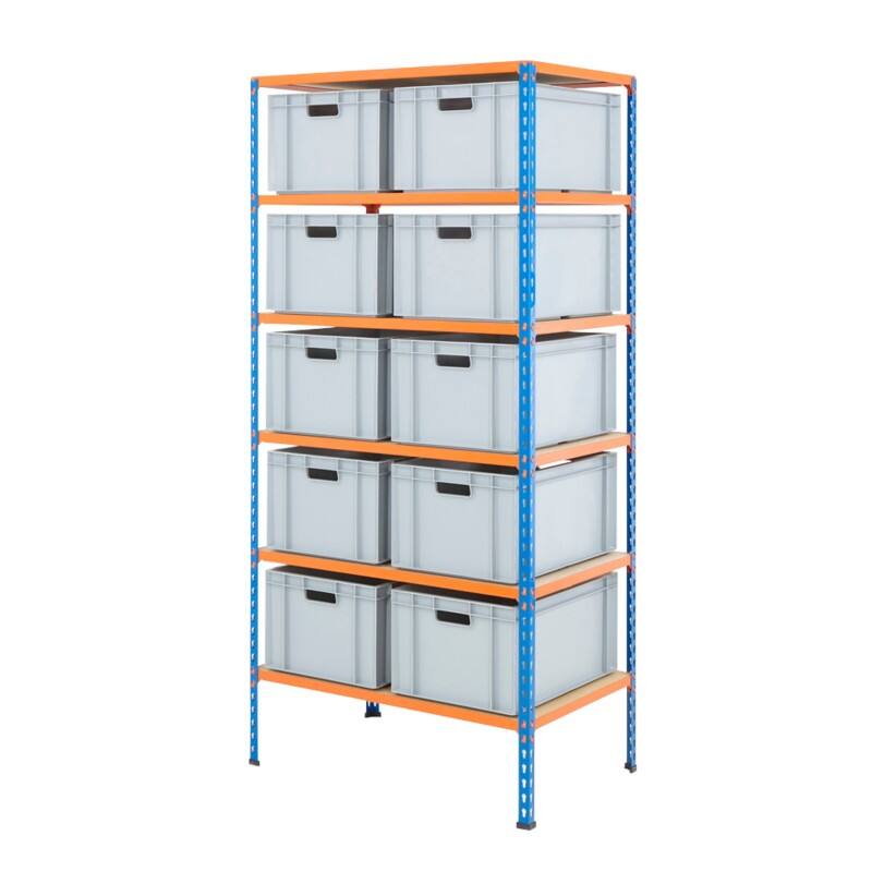 BiGDUG Shelving Unit 6 Shelves Chipboard, Steel 915 x 610 x 1,980 mm Blue, Orange