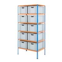 BiGDUG Shelving Unit with 6 Levels and 10 Containers Chipboard, Steel 1980 x 915 x 610 mm Blue, Orange