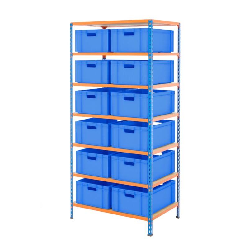 BiGDUG Shelving Unit 7 Shelves Chipboard, Steel 915 x 610 x 1,980 mm Blue, Orange