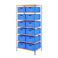 BiGDUG Shelving Unit 7 Shelves Chipboard, Steel 915 x 610 x 1,980 mm Blue, Orange