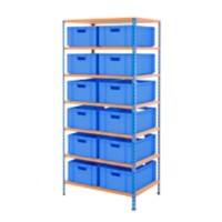 BiGDUG Shelving Unit with 7 Levels and 12 Containers Chipboard, Steel 1980 x 915 x 610 mm Blue, Orange