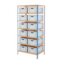 BiGDUG Shelving Unit with 7 Levels and 12 x 42 L Containers Chipboard, Steel 1980 x 915 x 610 mm Blue, Orange