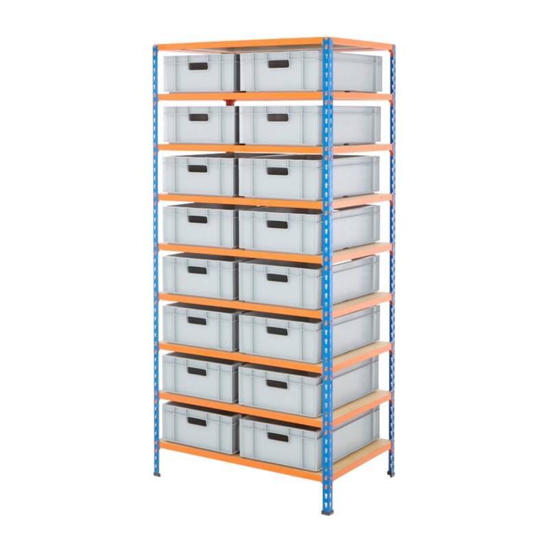BiGDUG Shelving Unit 9 Shelves Chipboard, Steel 915 x 610 x 1,980 mm Blue, Orange