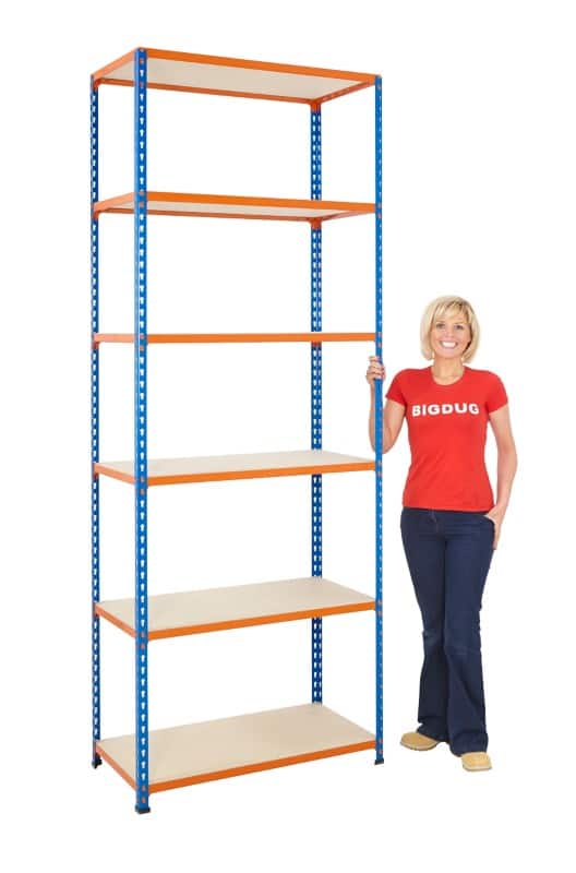 BiGDUG Shelving Unit 6 Shelves Chipboard, Steel 1,220 x 455 x 2,440 mm Blue, Orange