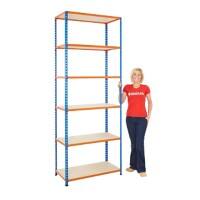 BiGDUG Shelving Unit 6 Shelves Chipboard, Steel 1,220 x 455 x 2,440 mm Blue, Orange