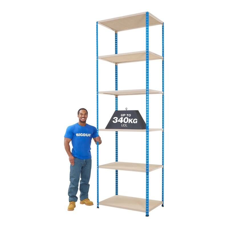 BiGDUG Shelving Unit 6 Shelves Chipboard, Steel 1,220 x 915 x 3,050 mm Blue, Grey