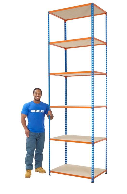 BiGDUG Shelving Unit 6 Shelves Chipboard, Steel 915 x 915 x 3,050 mm Blue, Orange