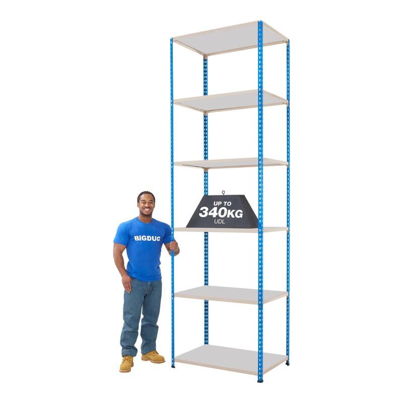BiGDUG Shelving Unit 6 Shelves Steel 1,220 x 610 x 3,050 mm Blue, Grey