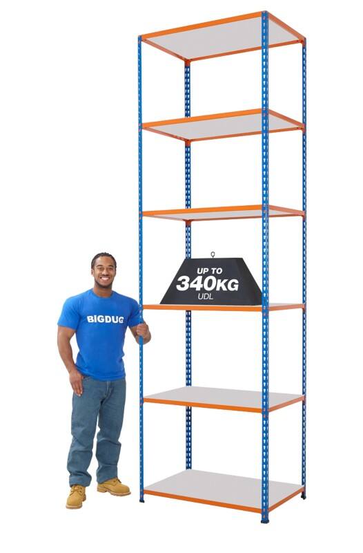 BiGDUG Shelving Unit 6 Shelves Steel 1,220 x 610 x 3,050 mm Blue, Orange