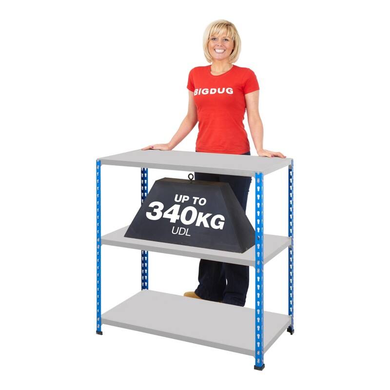 BiGDUG Shelving Unit 3 Shelves Steel 915 x 455 x 915 mm Blue, Grey