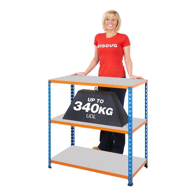 BiGDUG Shelving Unit 3 Shelves Steel 915 x 455 x 915 mm Blue, Orange