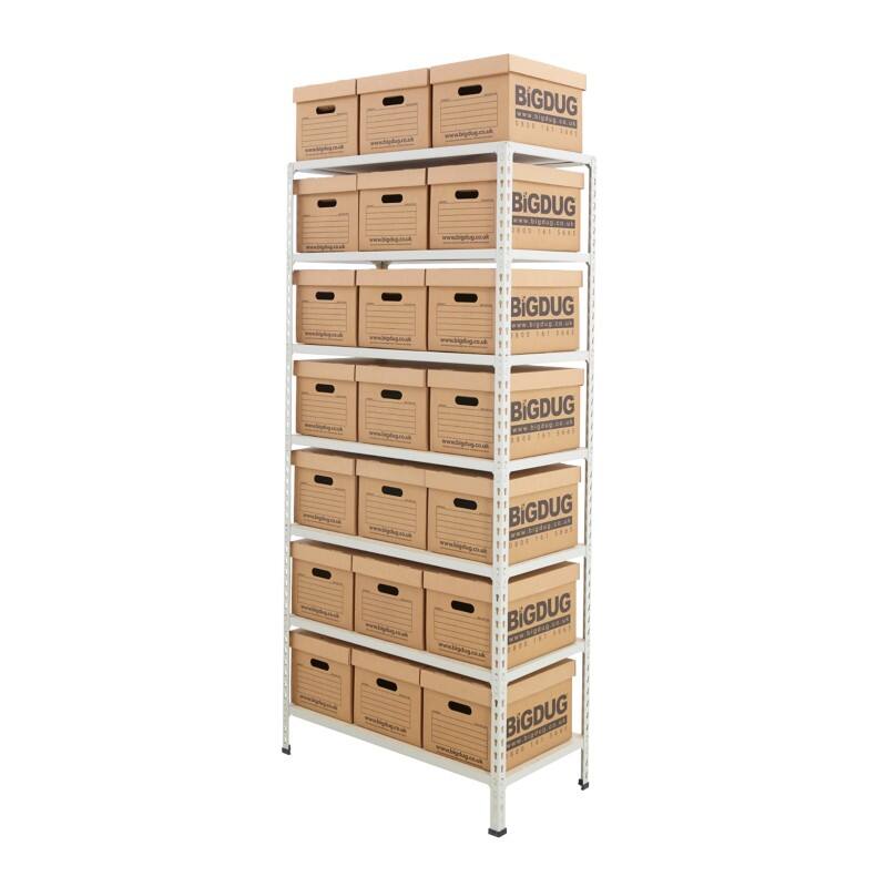 BiGDUG Document Storage Bay 7 Shelves Chipboard, Steel 915 x 455 x 2,240 mm Grey
