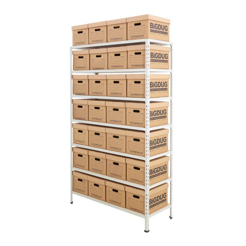 BiGDUG Document Storage Bay 7 Shelves Chipboard, Steel 1,220 x 455 x 2,240 mm Grey