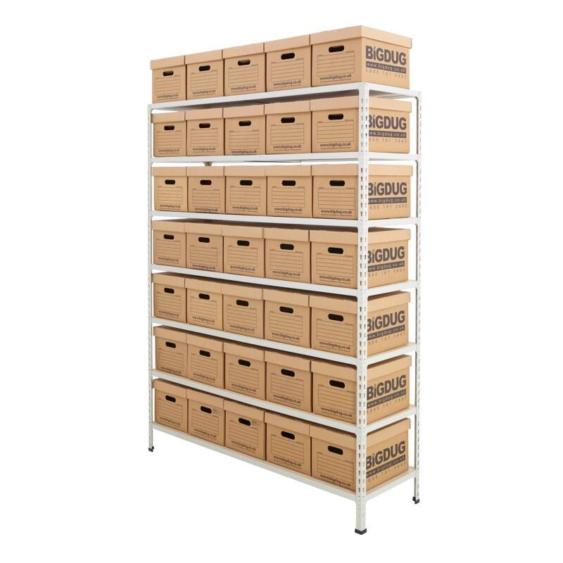 BiGDUG Document Storage Bay 7 Shelves Chipboard, Steel 1,525 x 455 x 2,240 mm Grey