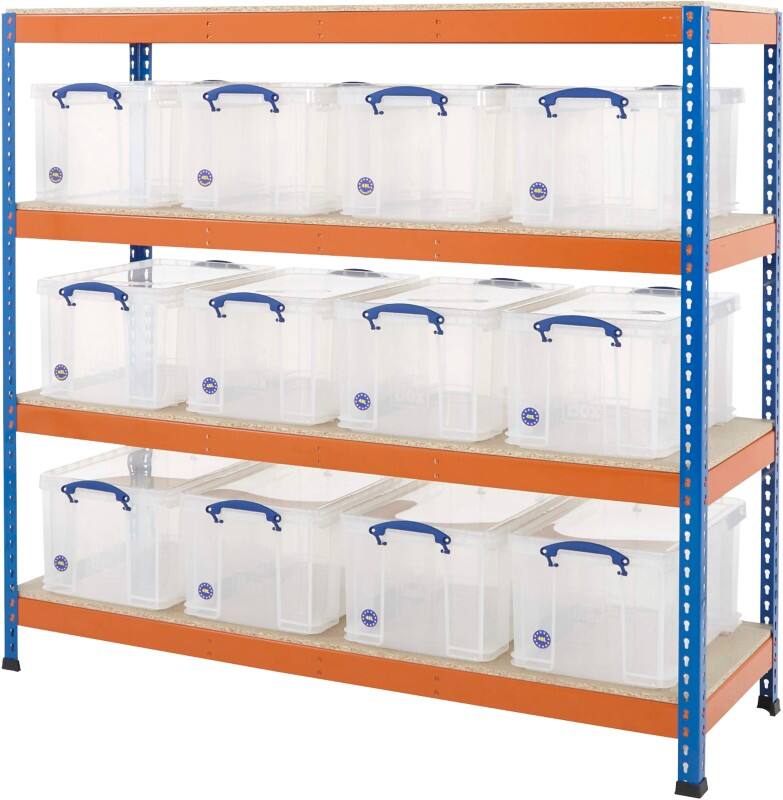 BiGDUG Shelving Unit 4 Shelves Chipboard, Steel 1,830 x 610 x 1,677 mm Blue, Orange