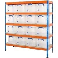 BiGDUG Shelving Unit with 5 Levels and 16 Really Useful Boxes Steel, Chipboard 1980 x 1830 x 610 mm Blue, Orange