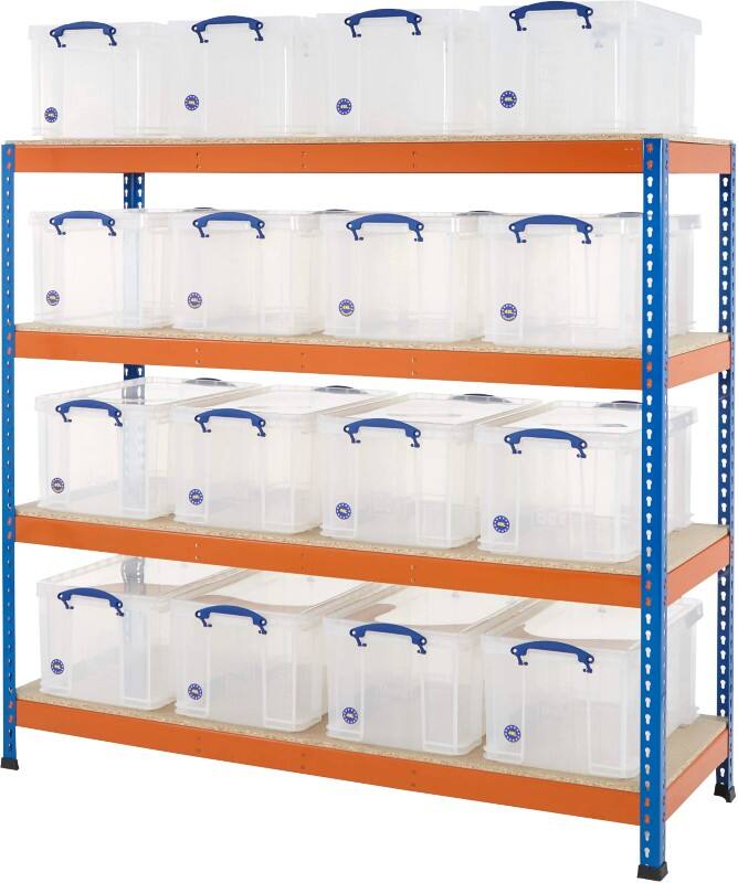 BiGDUG Shelving Unit 4 Shelves Chipboard, Steel 1,830 x 610 x 1,987 mm Blue, Orange