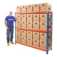 BiGDUG Heavy Duty Shelving Unit with 3 Levels and 30 Boxes Chipboard, Steel 2317 x 1830 x 455 mm Blue, Orange