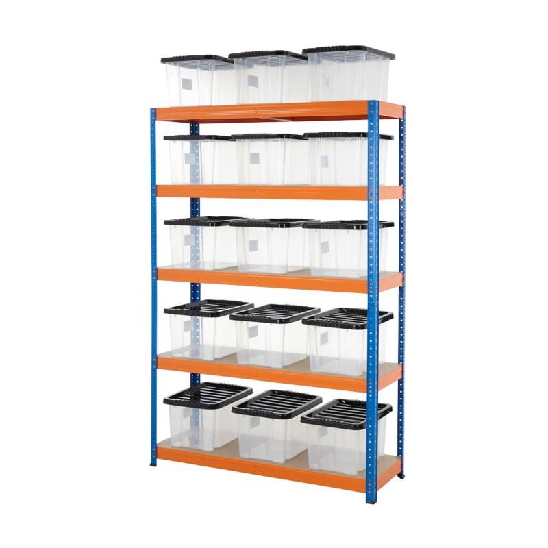 BiGDUG Shelving Unit 3 Shelves Chipboard, Steel 1,200 x 400 x 1,780 mm Blue, Orange