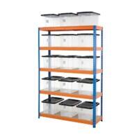 BiGDUG Storage Kit with 3 Levels and 15 Plastic Boxes Chipboard, Steel 1780 x 1200 x 400 mm Blue, Orange