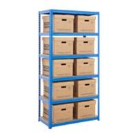 BiGDUG Industrial Shelving Unit with 6 Levels and 10 Document Boxes Steel, MDF 1780 x 900 x 450 mm Blue