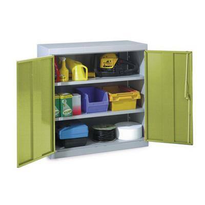 SLINGSBY Double Door Locker with 2 Shelves Steel Light Grey, Green 915 x 505 x 984 mm