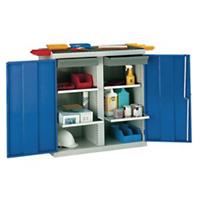 SLINGSBY Double Door Cupboard with 4 Shelves and 2 Drawers Steel Light Grey, Blue 1000 x 500 x 1000 mm