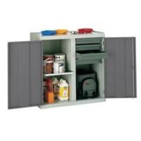 SLINGSBY Double Door Cupboard with 4 Drawers and 1 Shelf Steel Light Grey, Dark Grey 1000 x 500 x 1000 mm