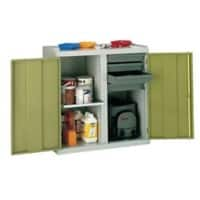 SLINGSBY Double Door Cupboard with 4 Drawers and 1 Shelf Steel Light Grey, Green 1000 x 500 x 1000 mm