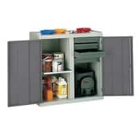 SLINGSBY Double Door Cupboard with 4 Drawers and 1 Shelf Steel Light Grey, Red 1000 x 500 x 1000 mm