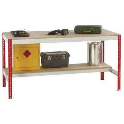 SLINGSBY Workbench with a Chipboard Top and a Half Bottom Shelf Steel Grey, Red 2400 x 900 x 920 mm