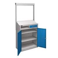 SLINGSBY Sloping Top Workstation with 1 Drawer, 1 Cupboard and a Whiteboard Steel Blue 965 x 475 x 1980 mm