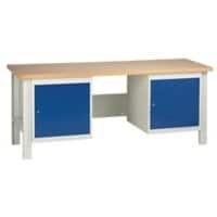SLINGSBY Medium Duty Workbench with 2 Cupboards Steel Grey, Blue 650 x 1800 x 850 mm