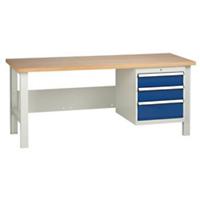 SLINGSBY Medium Duty Workbench with 3 Drawers Steel Grey, Blue 650 x 2040 x 850 mm