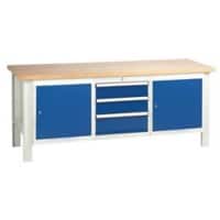 SLINGSBY Medium Duty Workbench with 2 Cupbaords and 3 Drawers Steel Grey, Blue 650 x 2040 x 850 mm