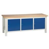 SLINGSBY Medium Duty Workbench with 3 Cupboards Steel Grey, Blue 650 x 2040 x 850 mm