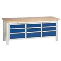 SLINGSBY Medium Duty Workbench with 9 Drawers Steel Grey, Blue 650 x 2040 x 850 mm